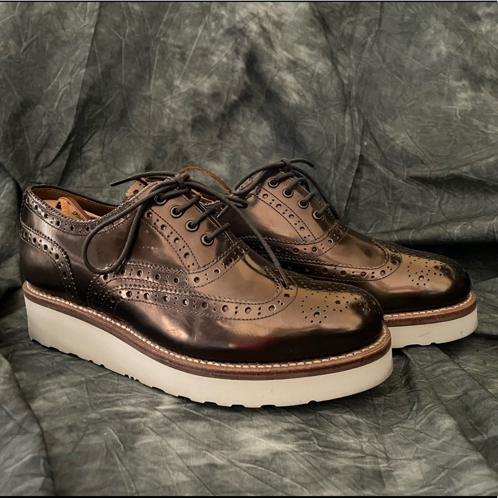 Grenson Emily Oxford in Chocolate Metallic with White Platform Sole